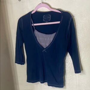 High Sierra Blue Fitted 3/4 Sleeve Blouse